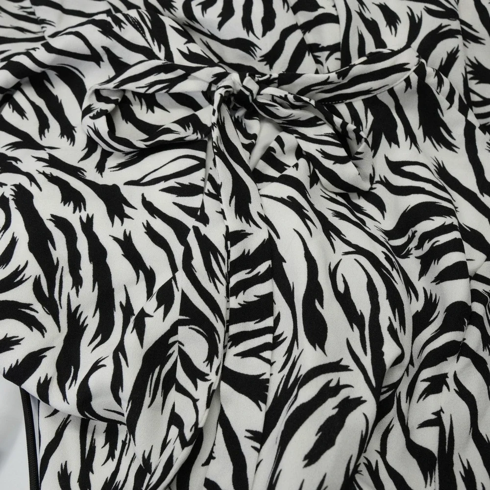 Halogen Dress Womens S Black White Animal Print Boho Chic‎ Midi Modern Workwear